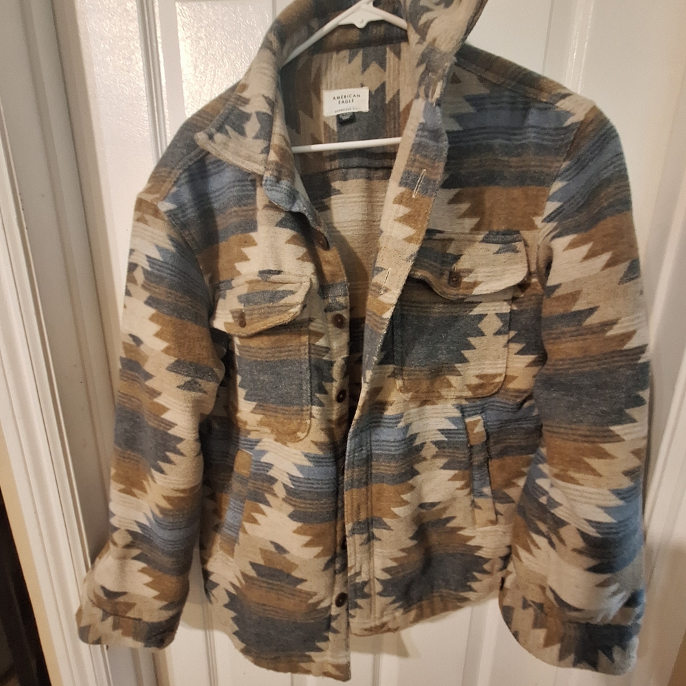American Eagle Outfitters Kids Aztec Jean Jacket - Blue, Brown, Cream